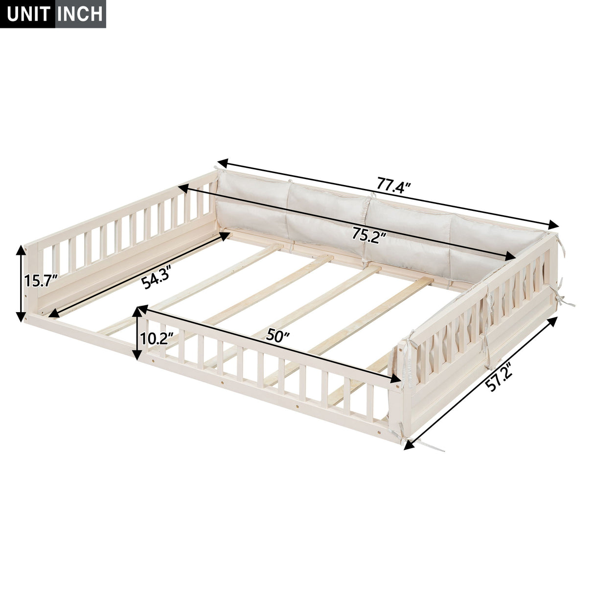 Upholstered Platform Bed With Guardrail And Pillow