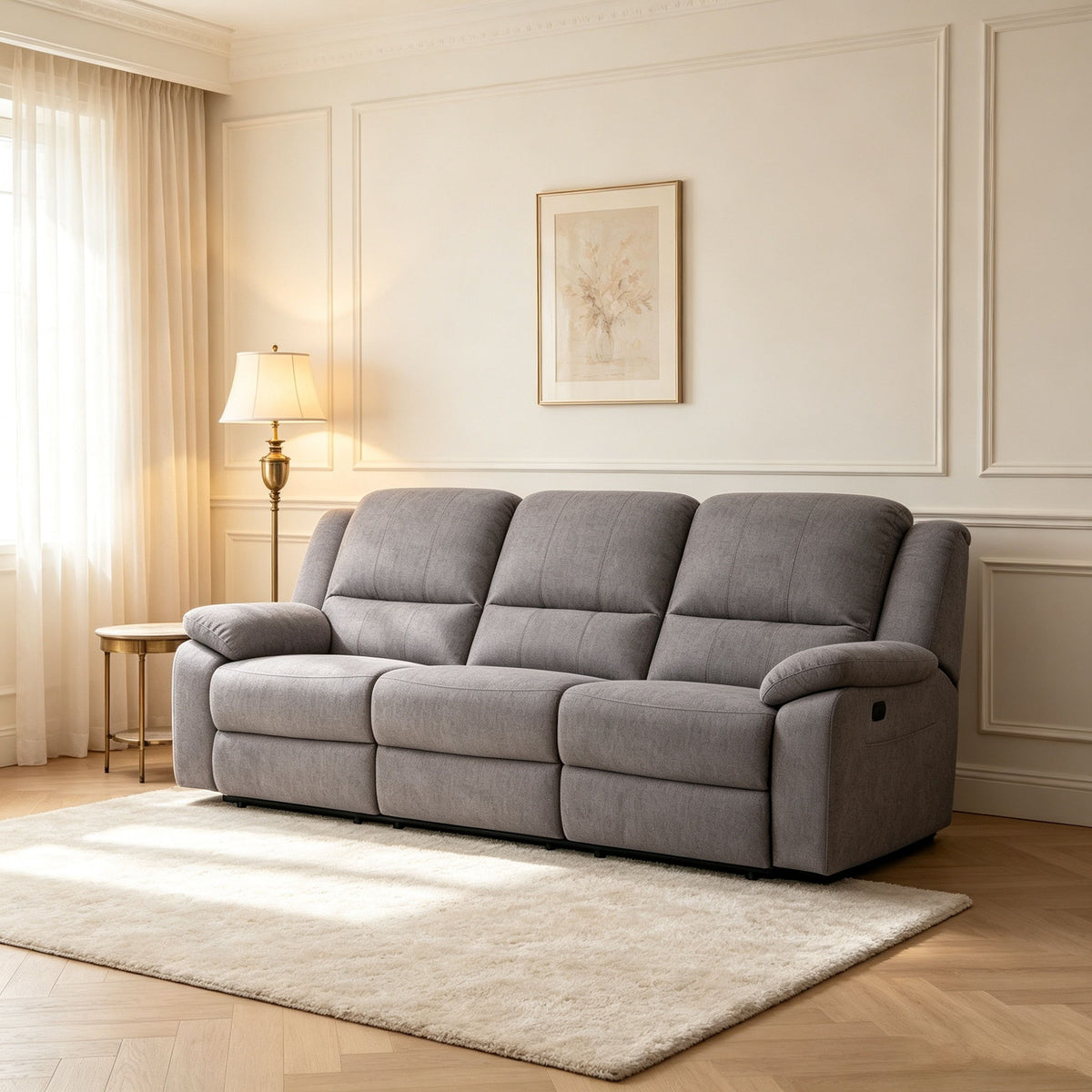Modern 3 Seat Manual Reclining Sofa With Deep Recline