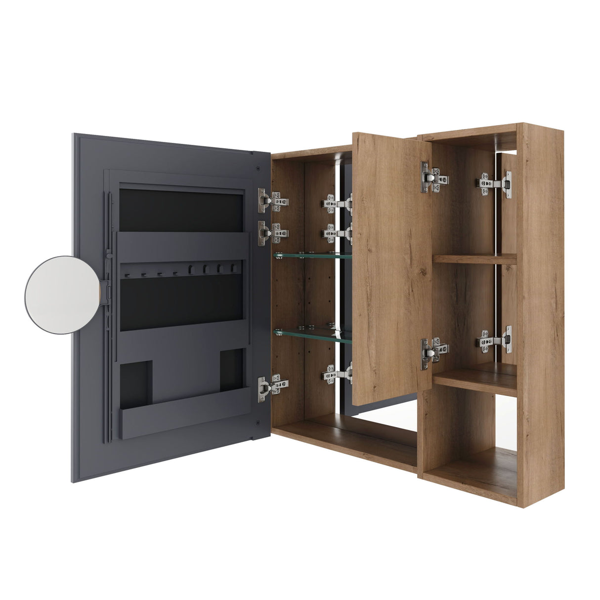 Wall Mounted Bathroom Mirror Cabinet, Adjustable Shelves Storage Cabinet - Imitative Oak