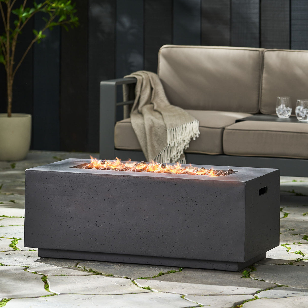 Propane Fire Pit Table Modern Outdoor Concrete Heater 40x15in