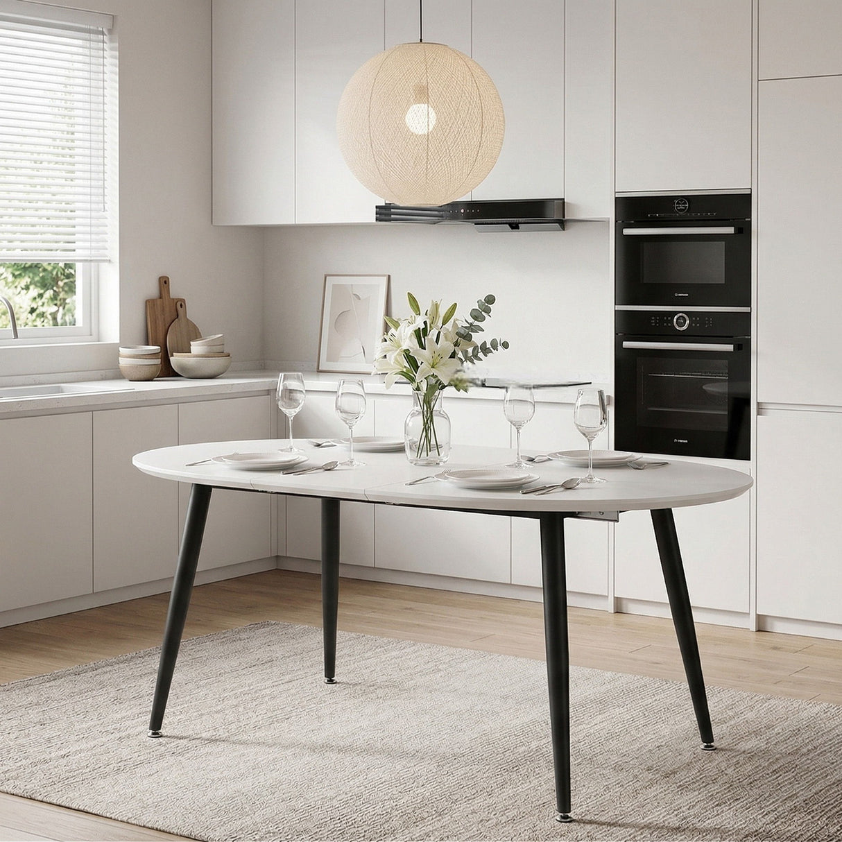 Pull Out Dining Table, Round Design - White