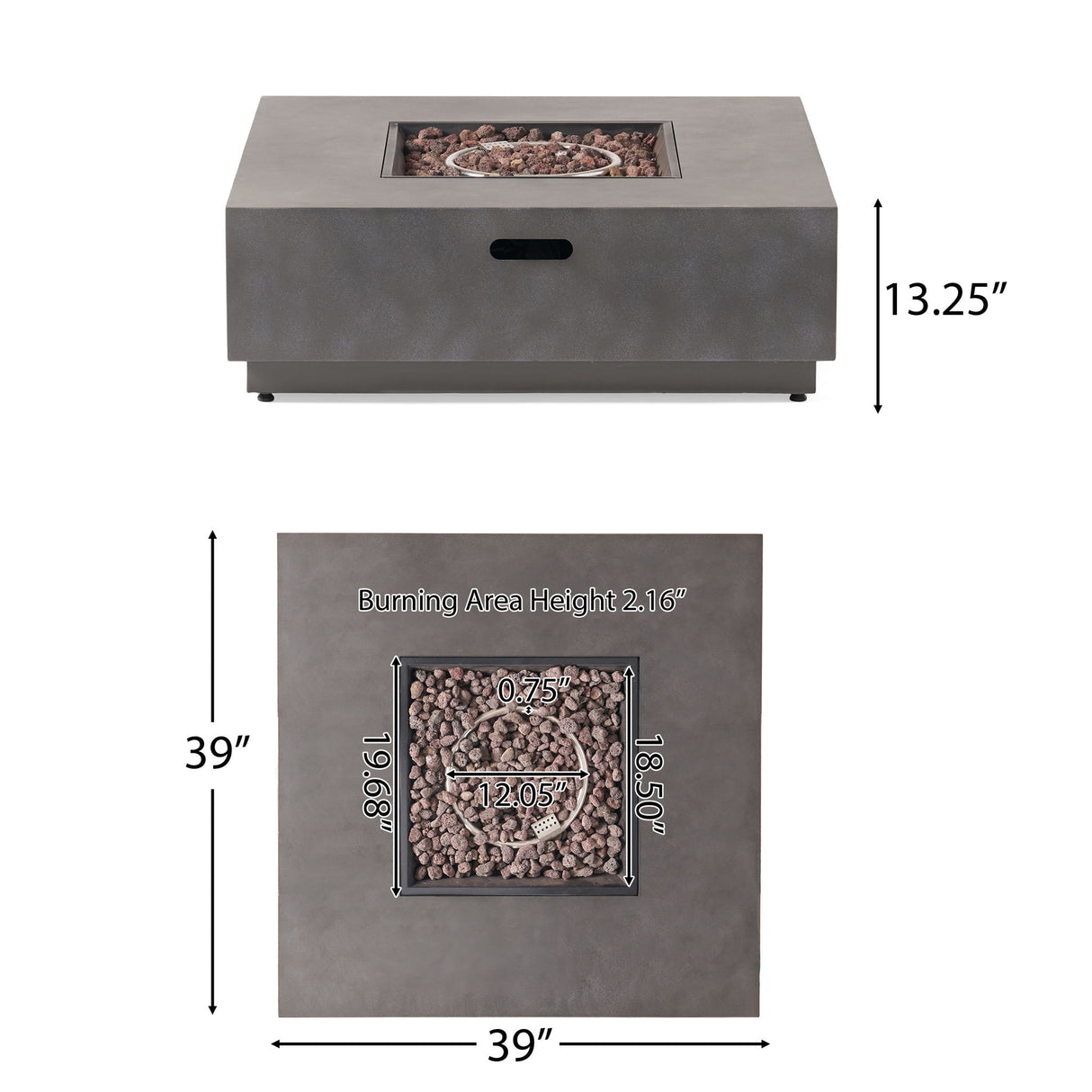 Modern Square Fire Pit Table Outdoor Heater Iron 50000 BTU 39x13in