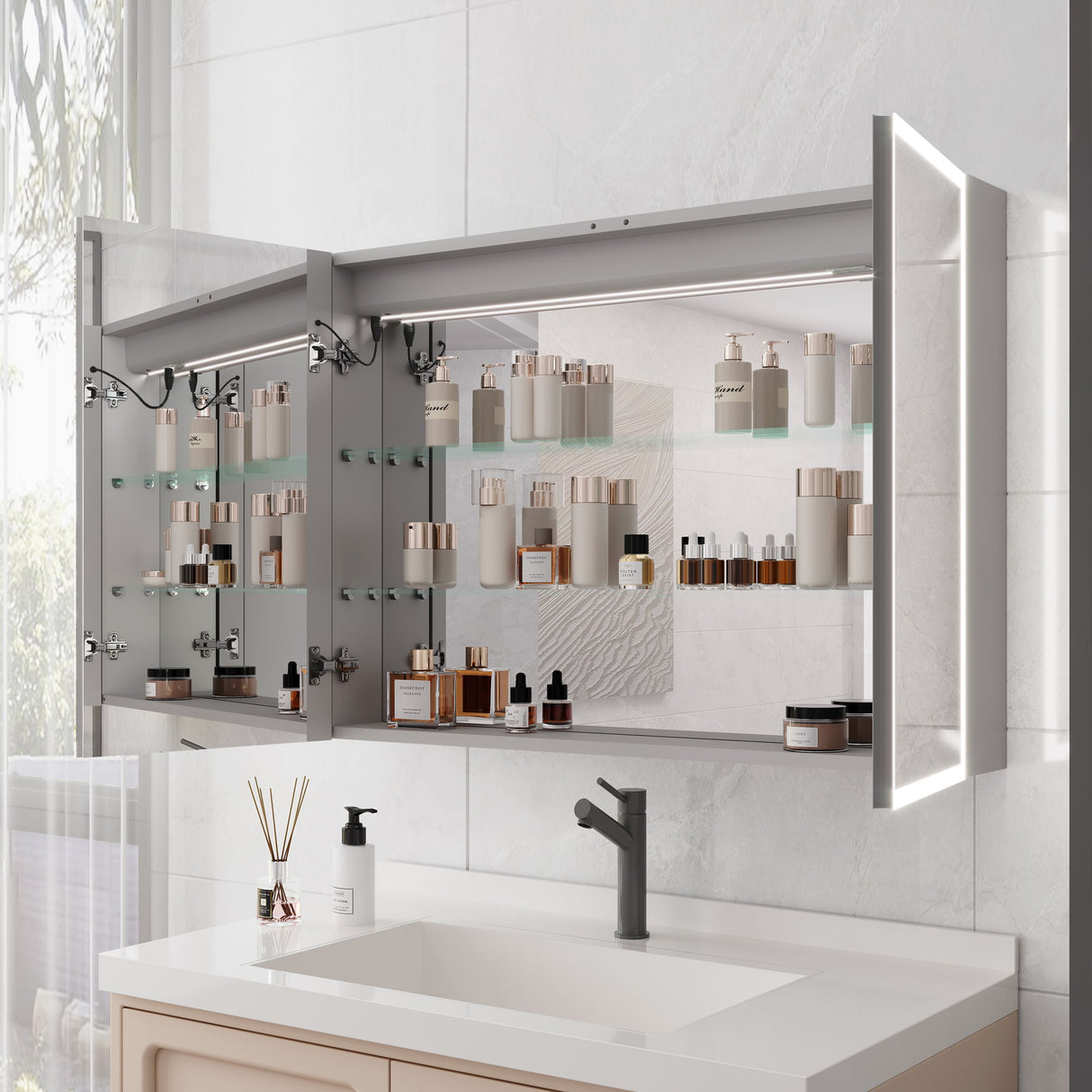 Bathroom Medicine Cabinet With Lights, LED Medicine Cabinet With Mirror, Lighted Medicine Cabinet With Defogger