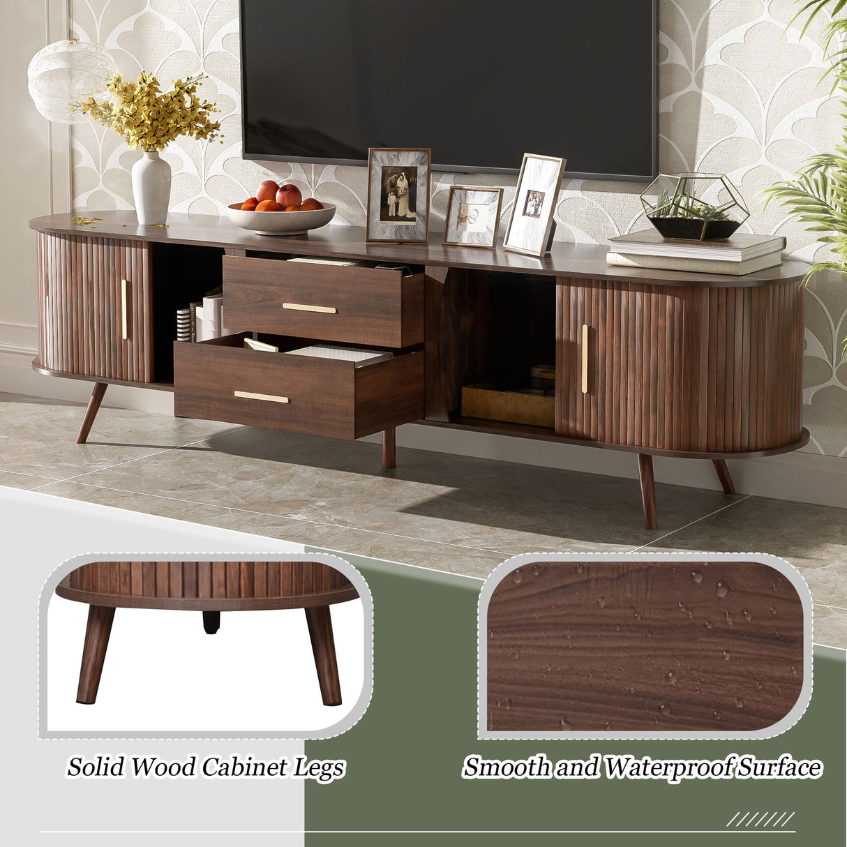 TV Stand For 80" TV, Entertainment Center With Storage - Dark Brown