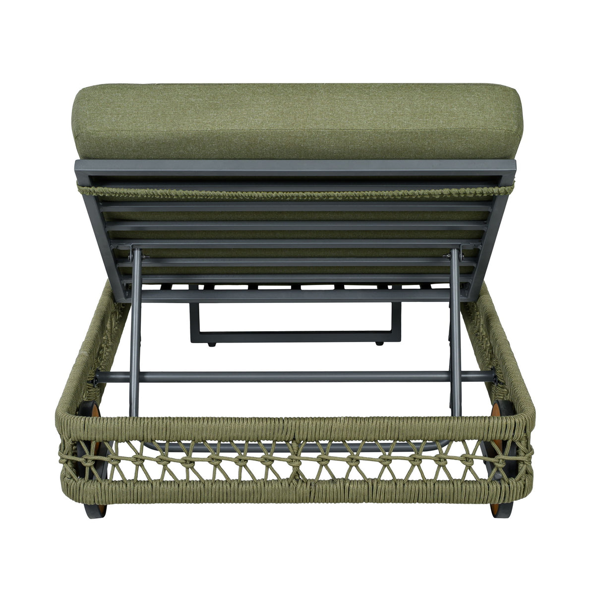 Outdoor Chaise Lounge With Wheels, 5 Position Adjustable Backrest