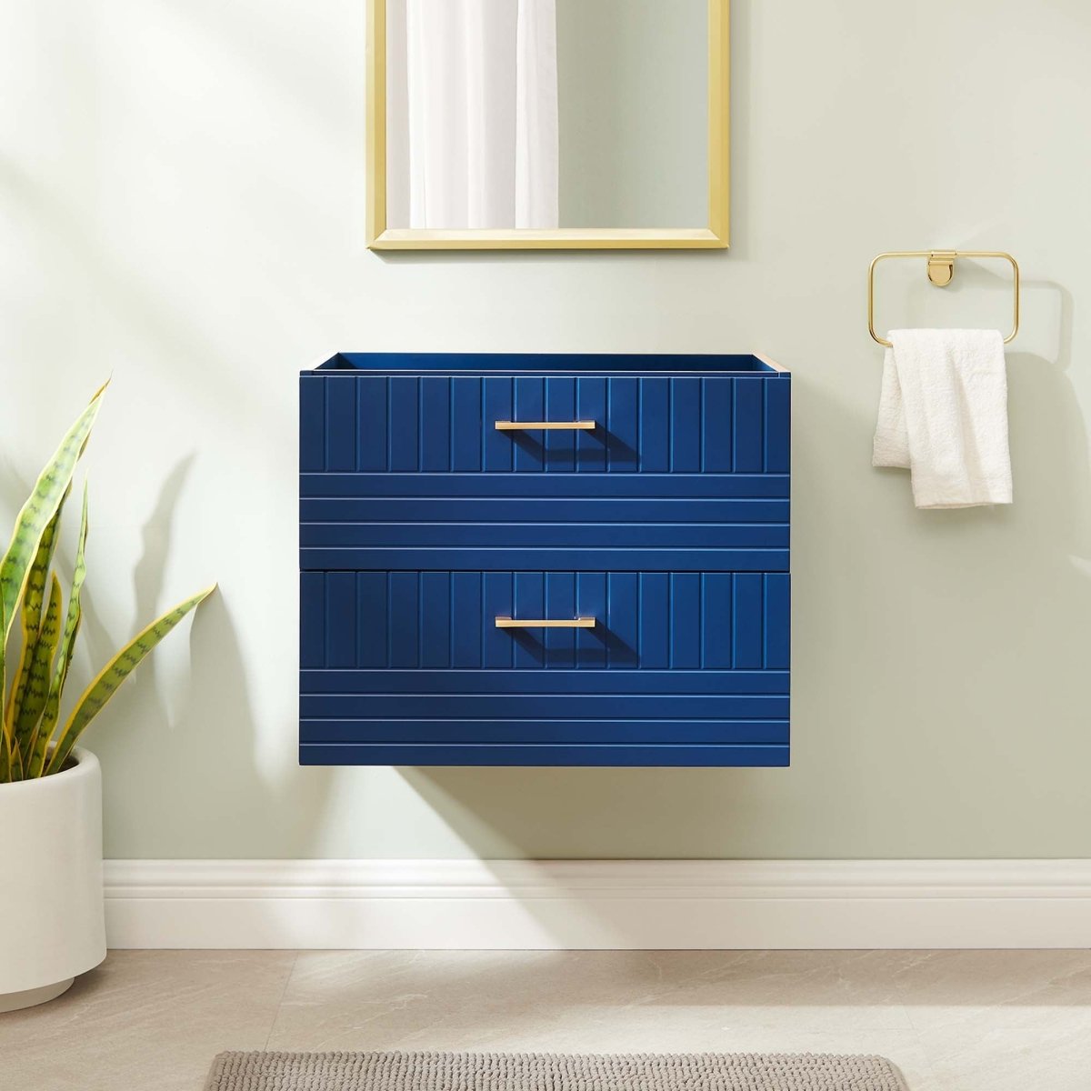 24" Blue Modern Wall-Mount Bathroom Vanity – Gold Hardware - Bathroom Fixtures - Alpine Outlets