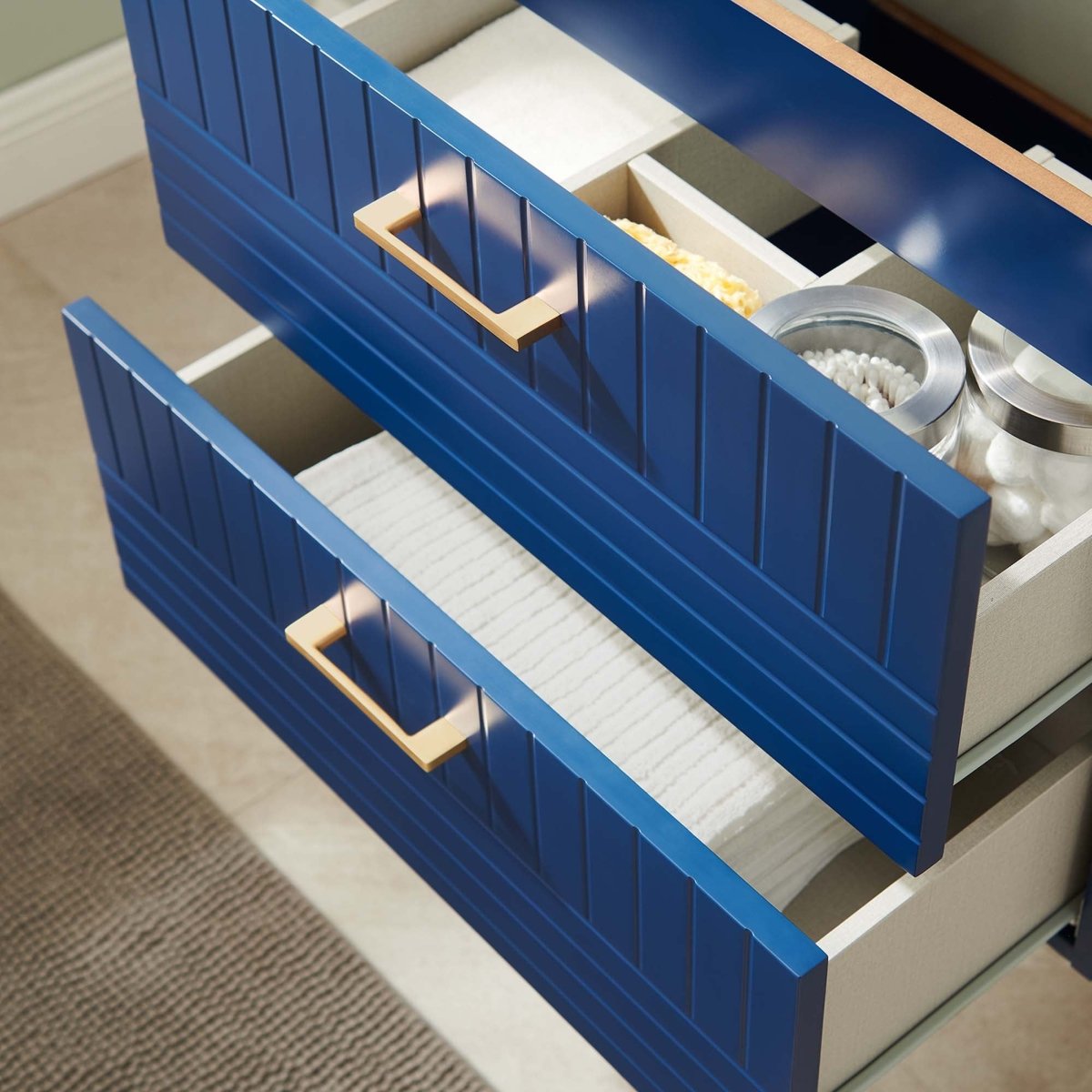 24" Blue Modern Wall-Mount Bathroom Vanity – Gold Hardware - Bathroom Fixtures - Alpine Outlets