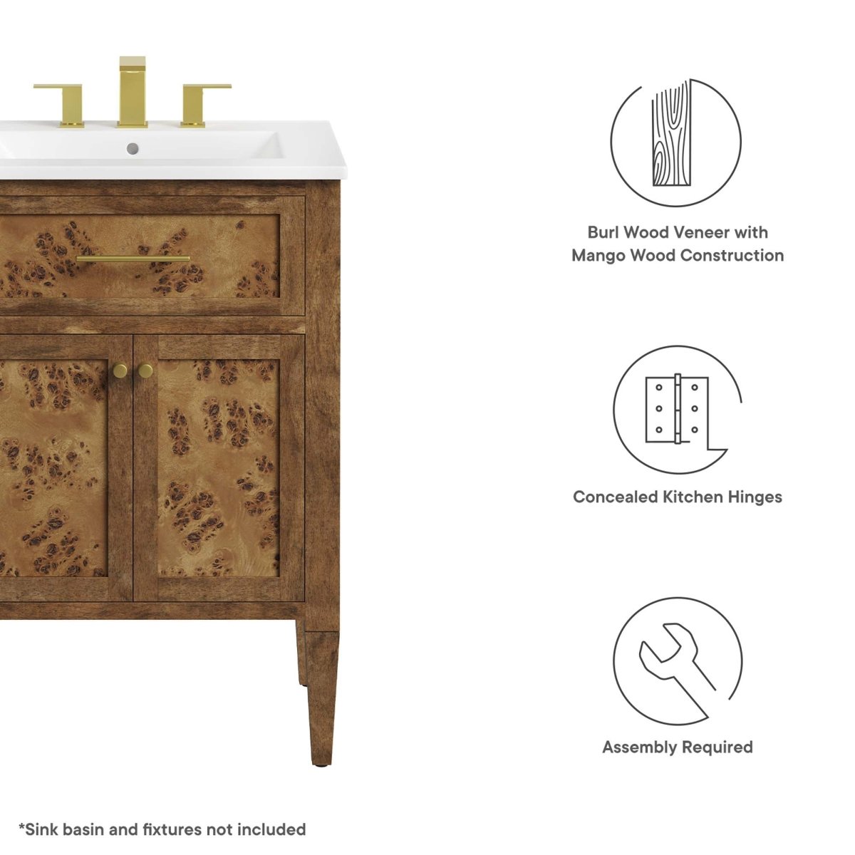24" Brown Wood Bathroom Vanity Cabinet (Sink Basin Not Included) - Bathroom Fixtures - Alpine Outlets