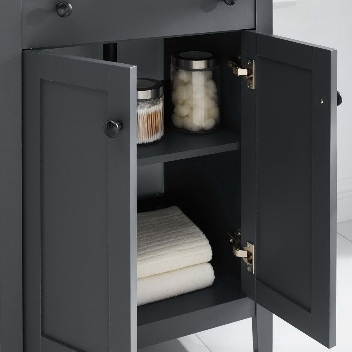 24" Gray Bathroom Vanity Cabinet with Soft-Close Doors - Bathroom Fixtures - Alpine Outlets