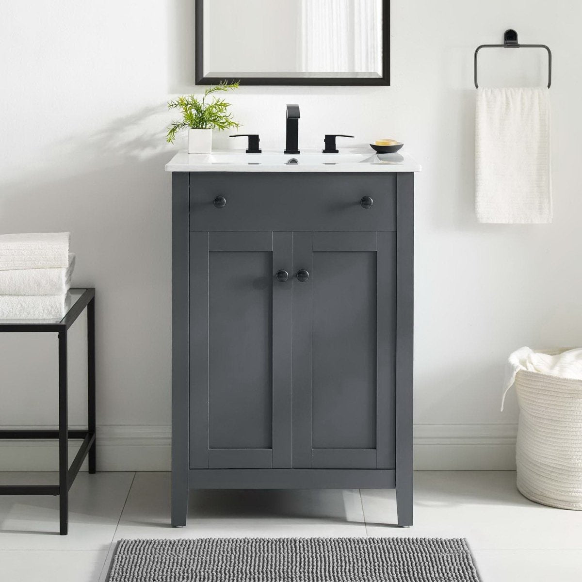 24" Gray Bathroom Vanity Cabinet with Soft-Close Doors - Bathroom Fixtures - Alpine Outlets