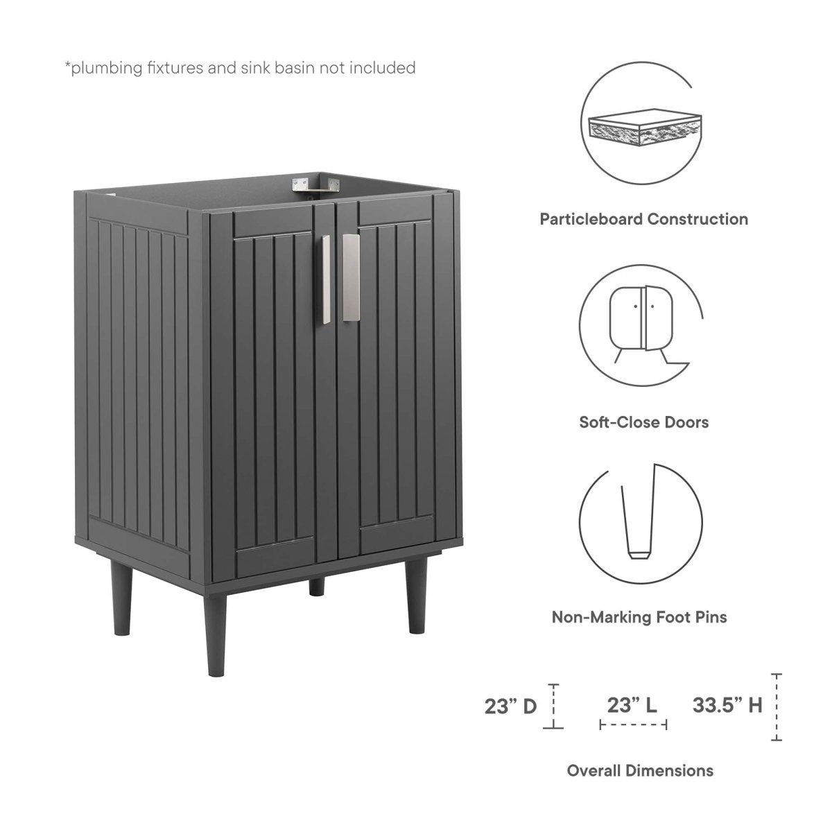 24" Gray Modern Bathroom Vanity Cabinet β Wood MDF - Bathroom Fixtures - Alpine Outlets