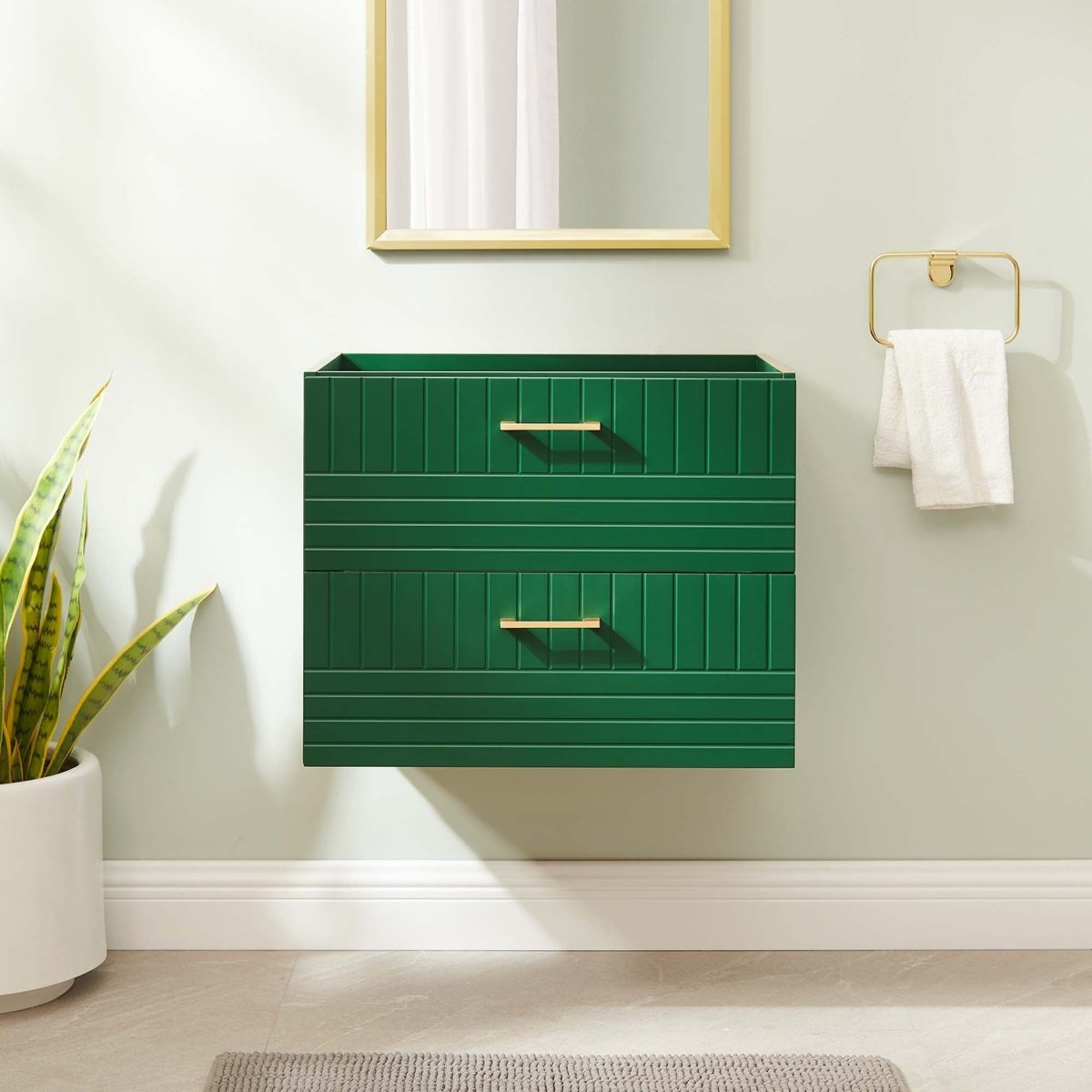 24" Green Modern Wall-Mount Bathroom Vanity – Gold Hardware - Bathroom Fixtures - Alpine Outlets