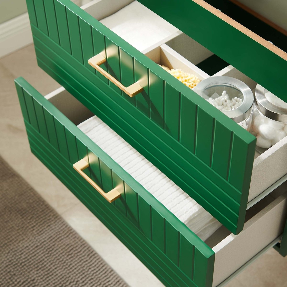 24" Green Modern Wall-Mount Bathroom Vanity – Gold Hardware - Bathroom Fixtures - Alpine Outlets