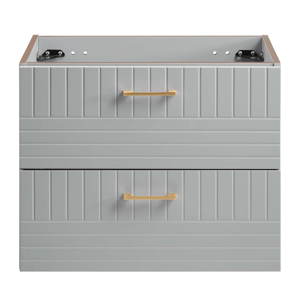 24" Light Gray Modern Wall-Mount Bathroom Vanity – Gold Hardware - Bathroom Fixtures - Alpine Outlets