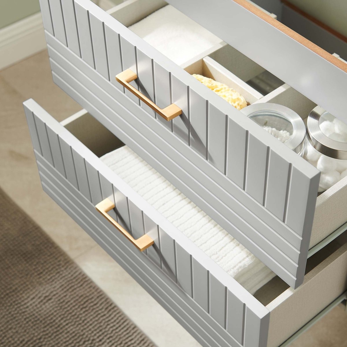 24" Light Gray Modern Wall-Mount Bathroom Vanity – Gold Hardware - Bathroom Fixtures - Alpine Outlets