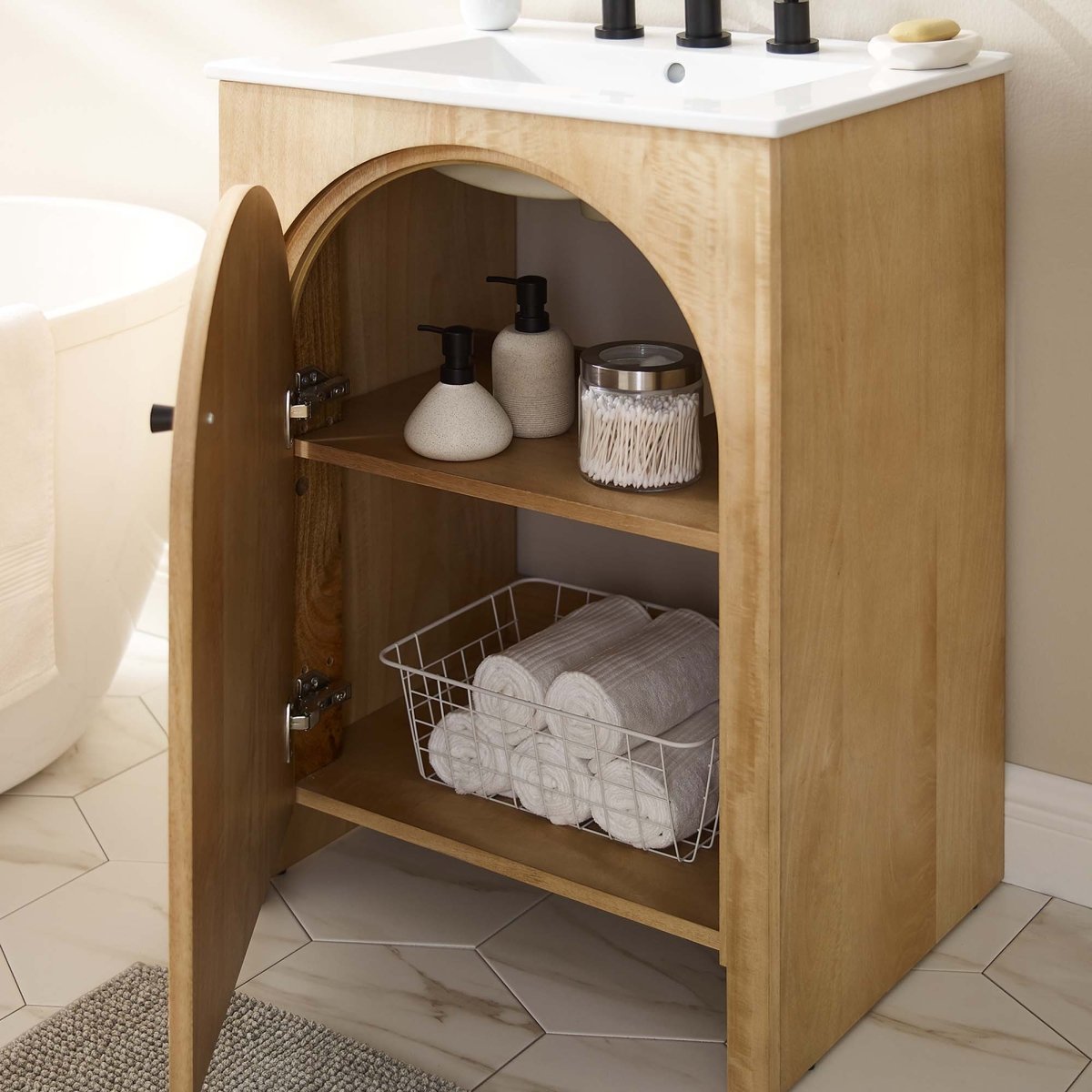 24" Oak Bathroom Vanity Cabinet – MDF and Mango Wood Veneer - Bathroom Fixtures - Alpine Outlets