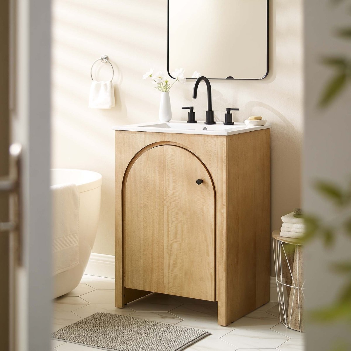24" Oak Bathroom Vanity Cabinet – MDF and Mango Wood Veneer - Bathroom Fixtures - Alpine Outlets