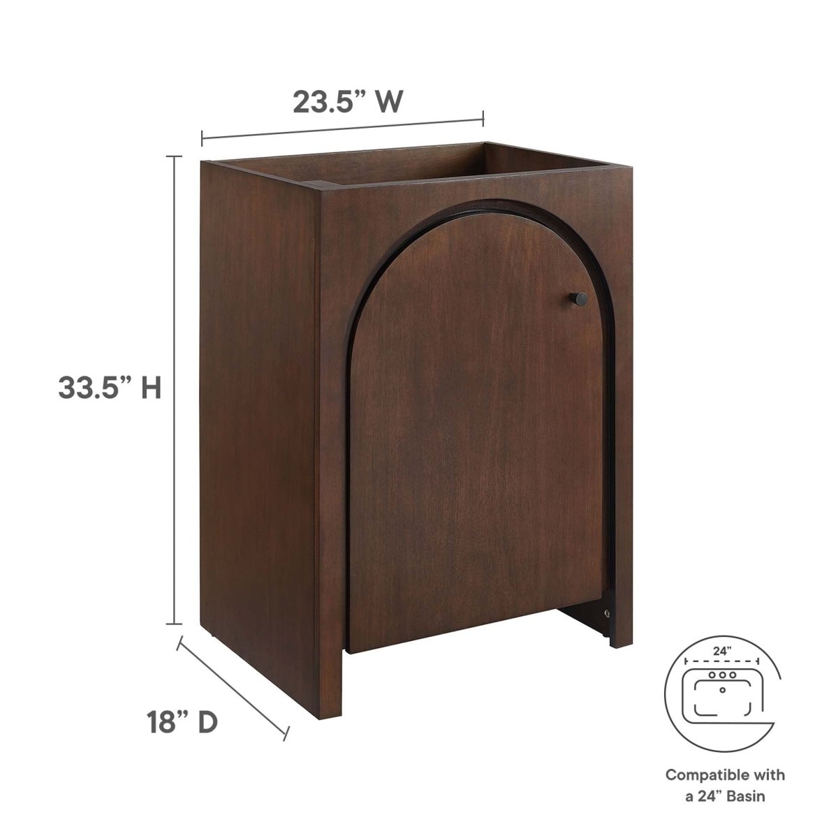24" Walnut Bathroom Vanity Cabinet – MDF and Mango Wood Veneer - Bathroom Fixtures - Alpine Outlets
