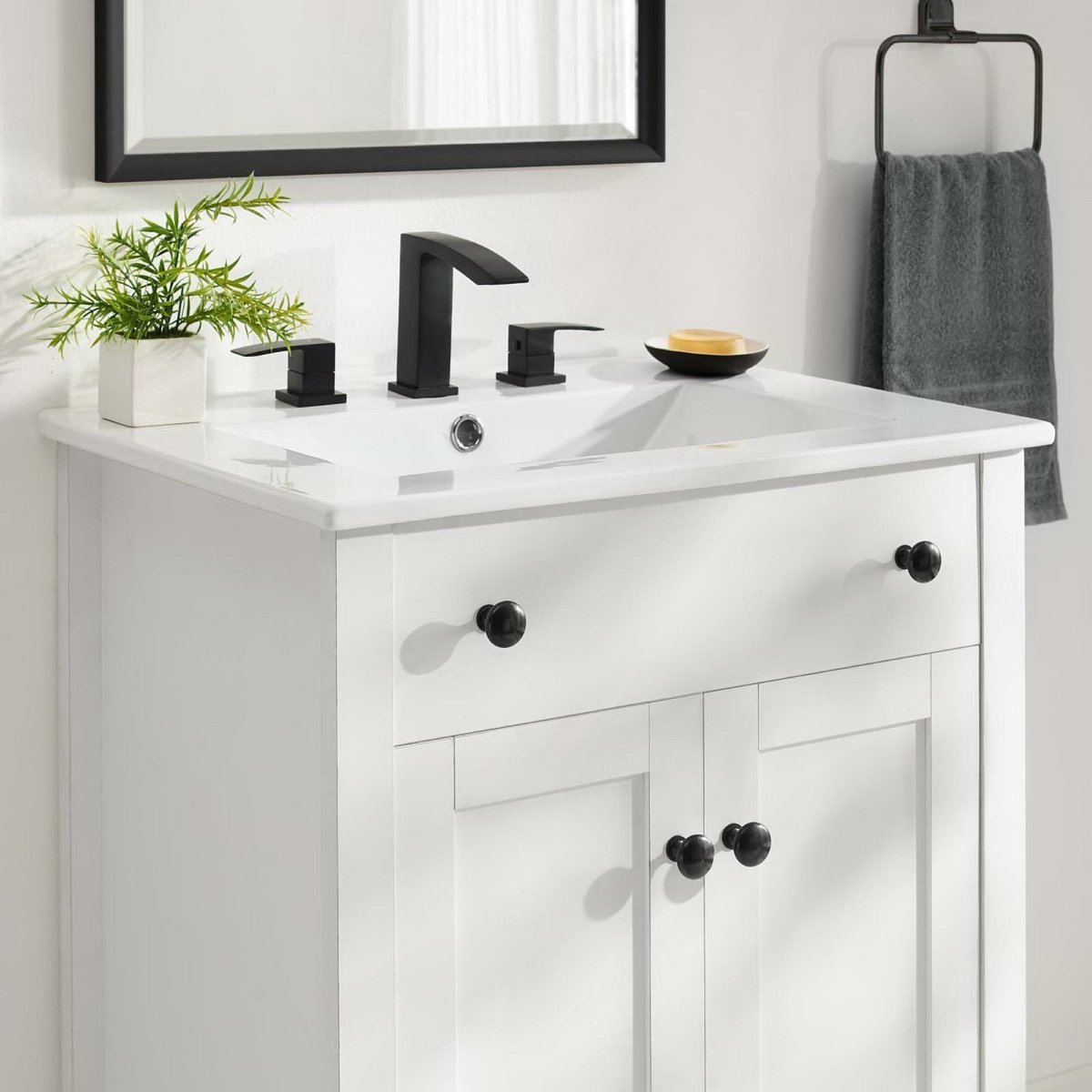 24" White Bathroom Vanity Cabinet with Soft-Close Doors - Bathroom Fixtures - Alpine Outlets