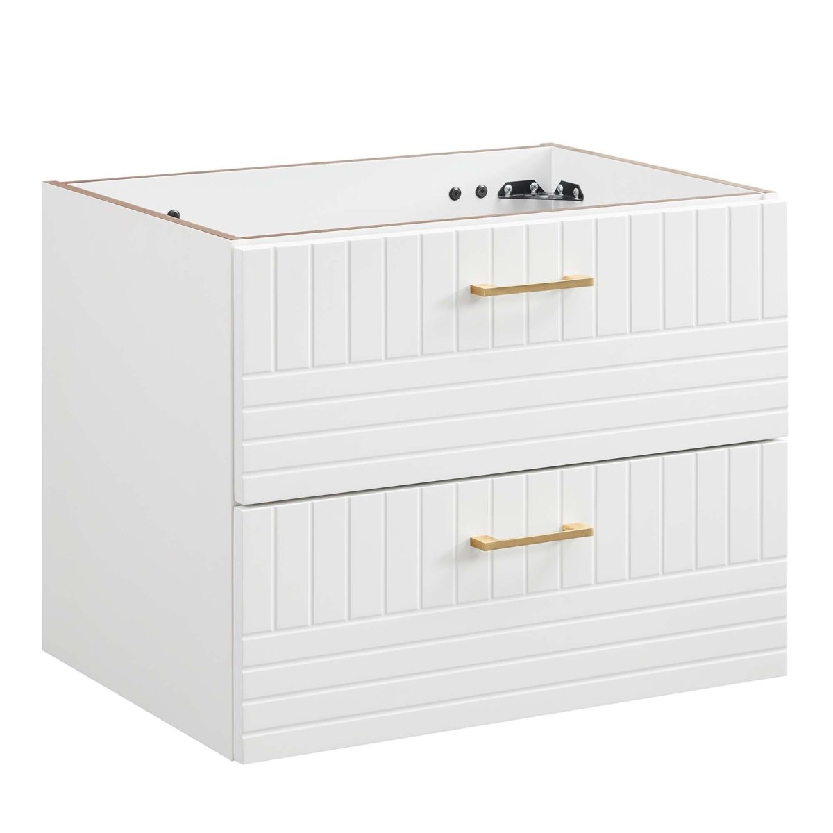 24" White Modern Wall-Mount Bathroom Vanity – Gold Hardware - Bathroom Fixtures - Alpine Outlets