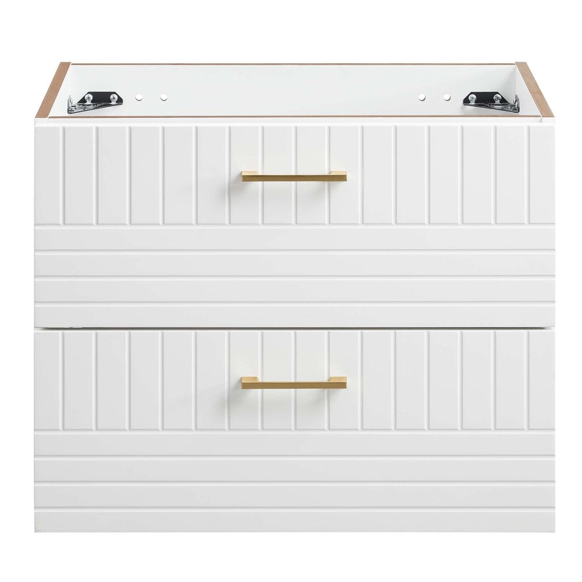24" White Modern Wall-Mount Bathroom Vanity – Gold Hardware - Bathroom Fixtures - Alpine Outlets