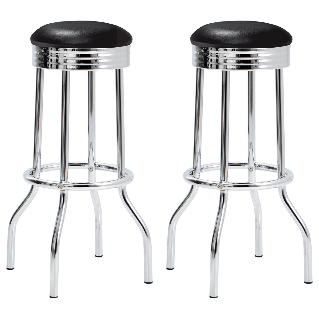 Retro Black Leatherette Swivel Bar Stools with Chrome Base, Set of 2