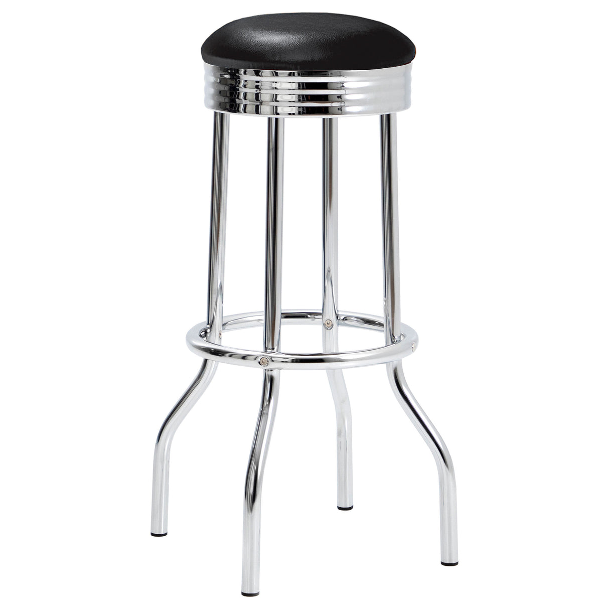 Retro Black Leatherette Swivel Bar Stools with Chrome Base, Set of 2