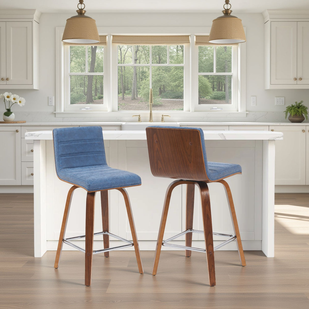 Vienna - Modern Counter Height Swivel Bar Stool - Walnut Finished Wood Frame