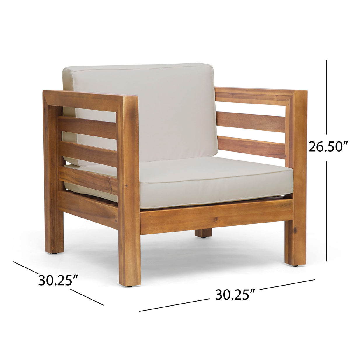 Outdoor Acacia Wood Patio Chair With Fabric Cushion