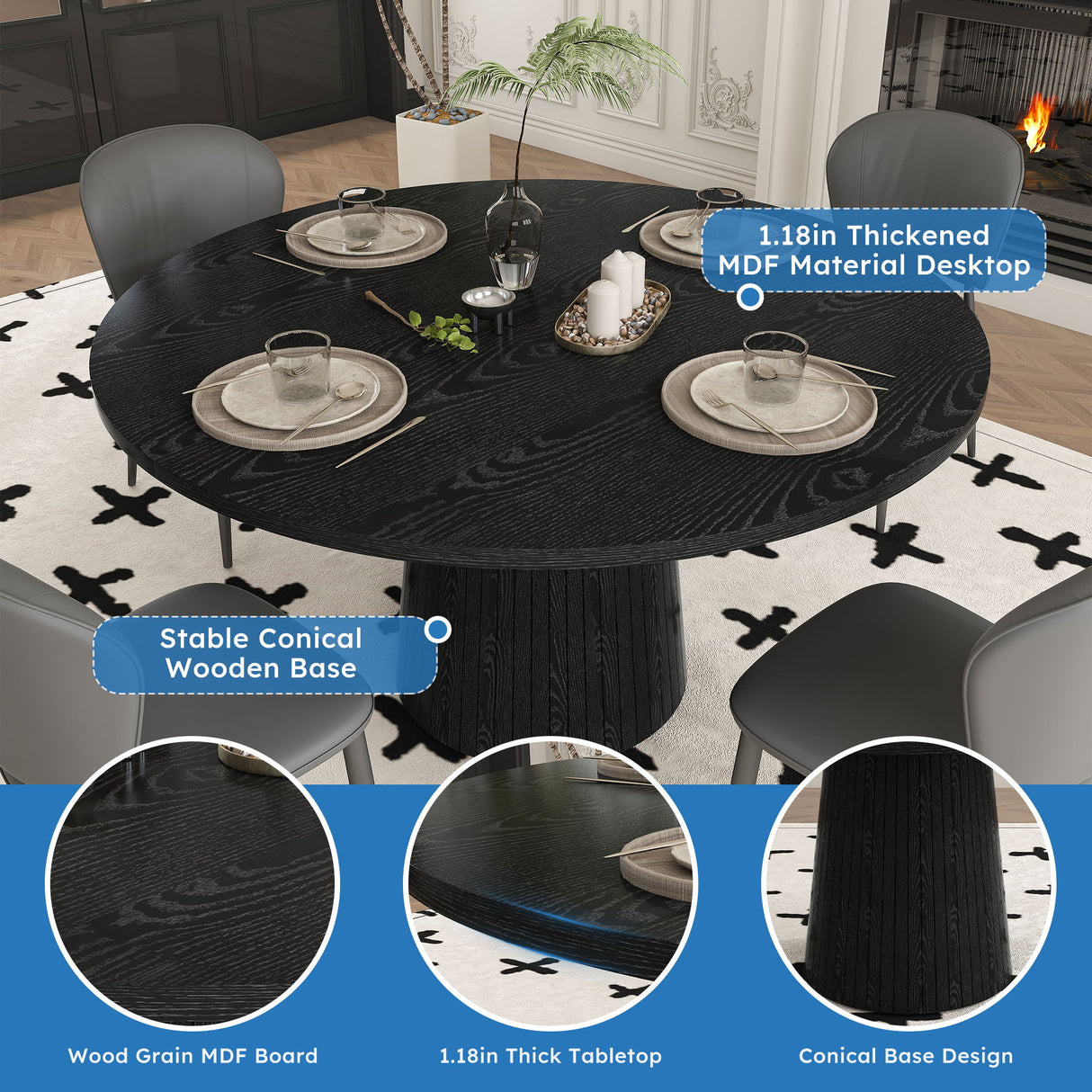 Round Dining Table With Strip Base
