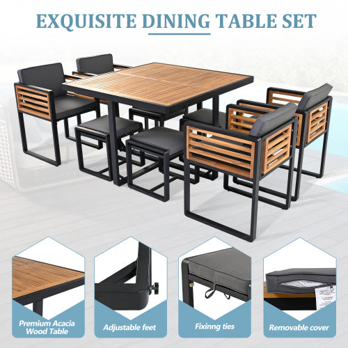 9-Pieces Acacia Wood Patio Dining Set
