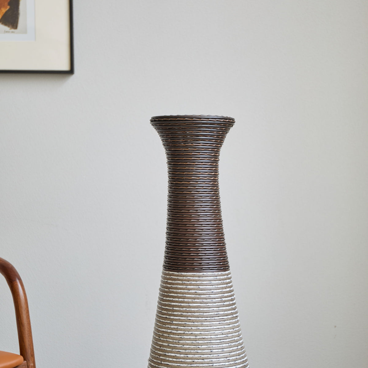 Tall Standing Designer Floor Vase Durable Artificial Rattan Elegant 2 Tone Finish Ideal Decor Accent For Living Room, Bedroom, Entryway Stylish Home Decor Statement Piece - Black / Gray