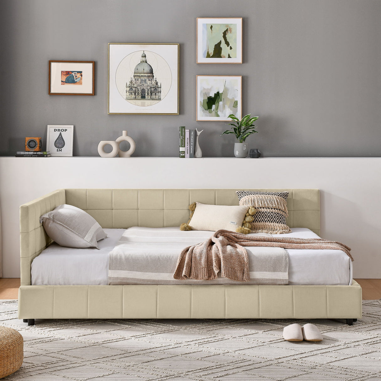 Upholstered Storage Tufted Bed Frame With Backrest And Armrests