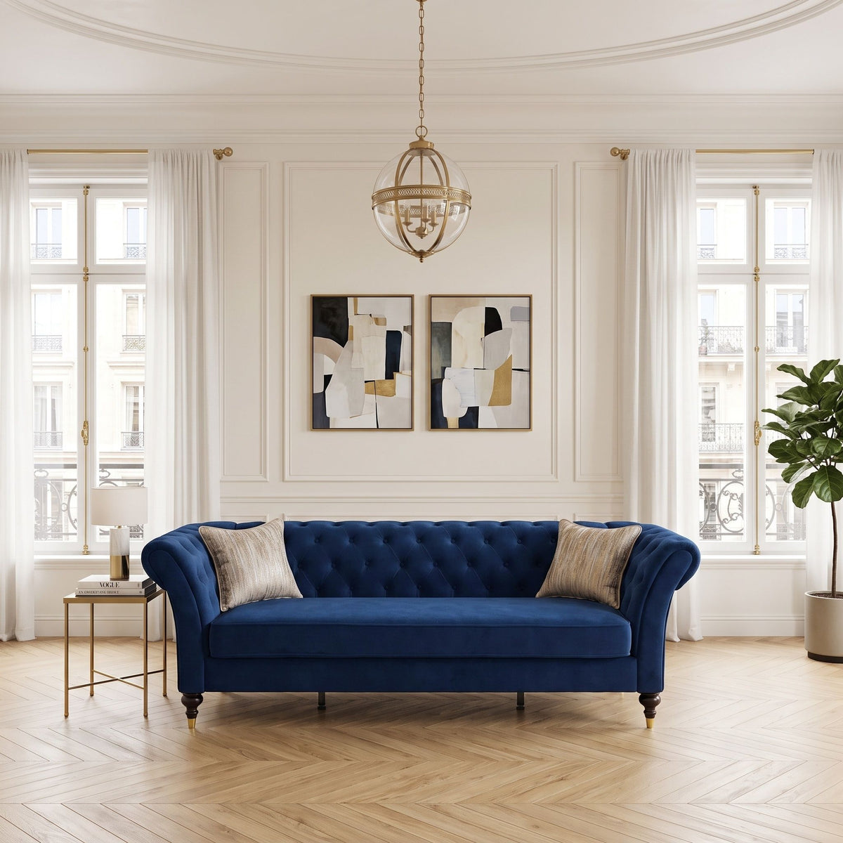 Chesterfield Sofa, 3 Seat Couch With Deep Button Tufted Back, Rolled Arms