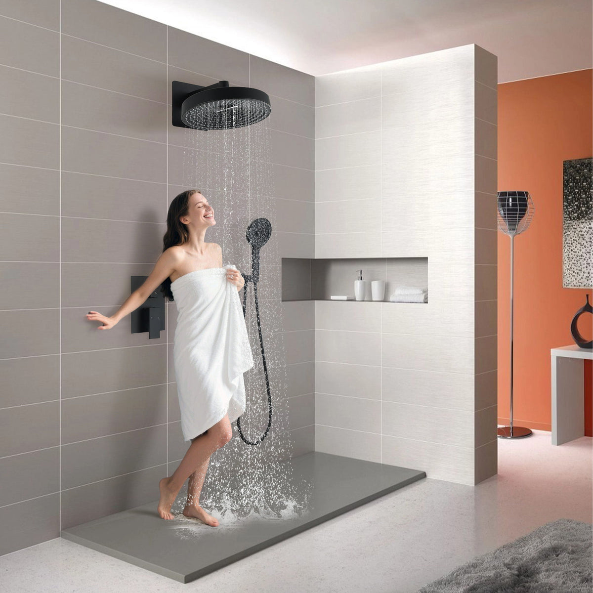 Concealed Shower System 2 Function Set With Control Valve - Matte Black