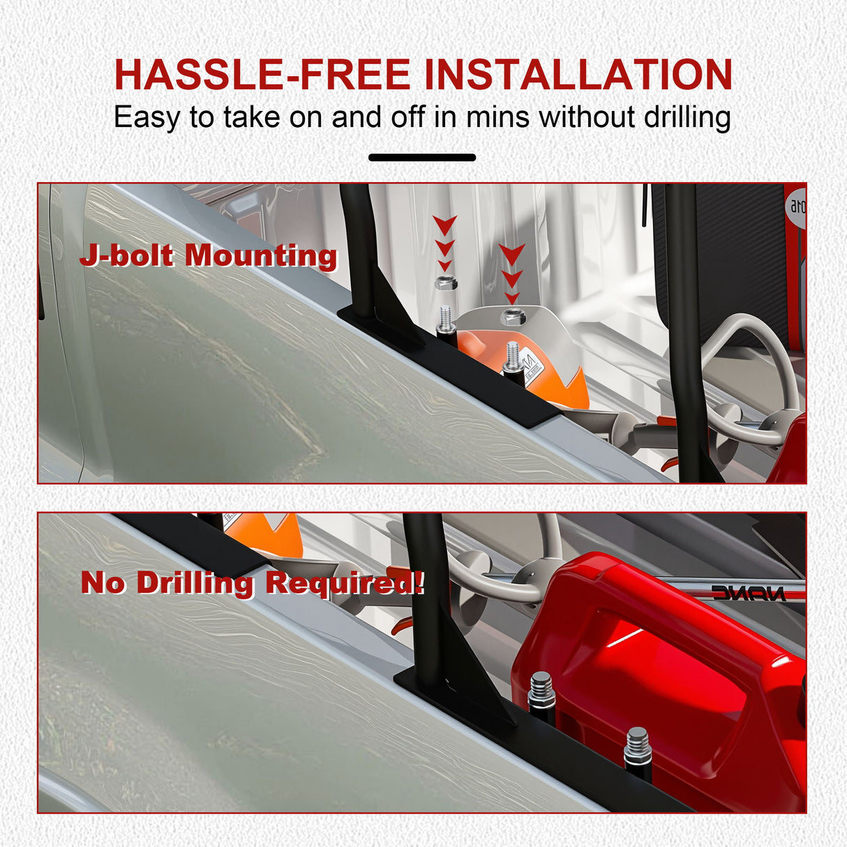 Heavy Duty Universal Truck Bed Ladder Rack, No-Drill Installation, Adjustable - Black