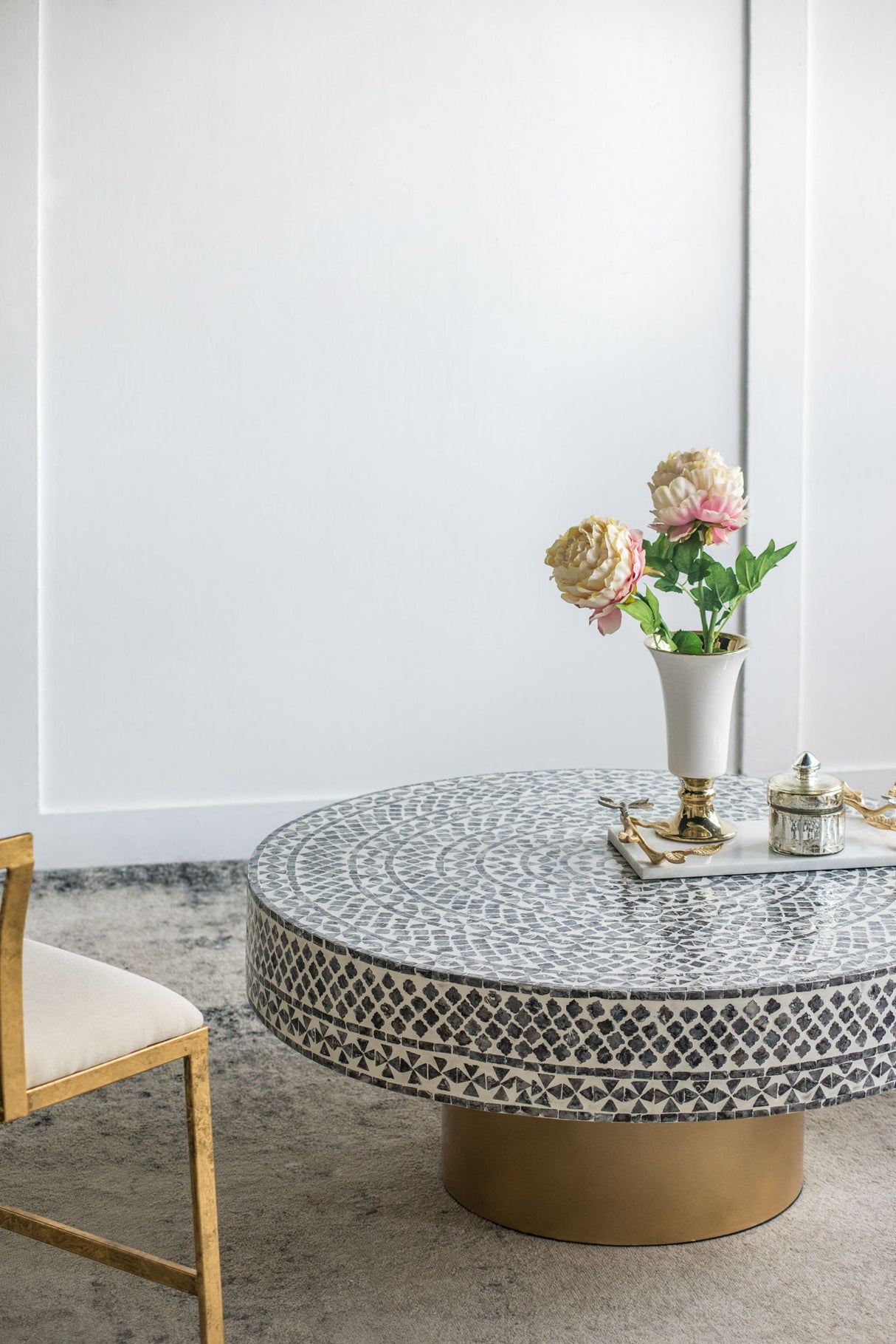 Unique Capiz Coffee Table & Pedestal Base