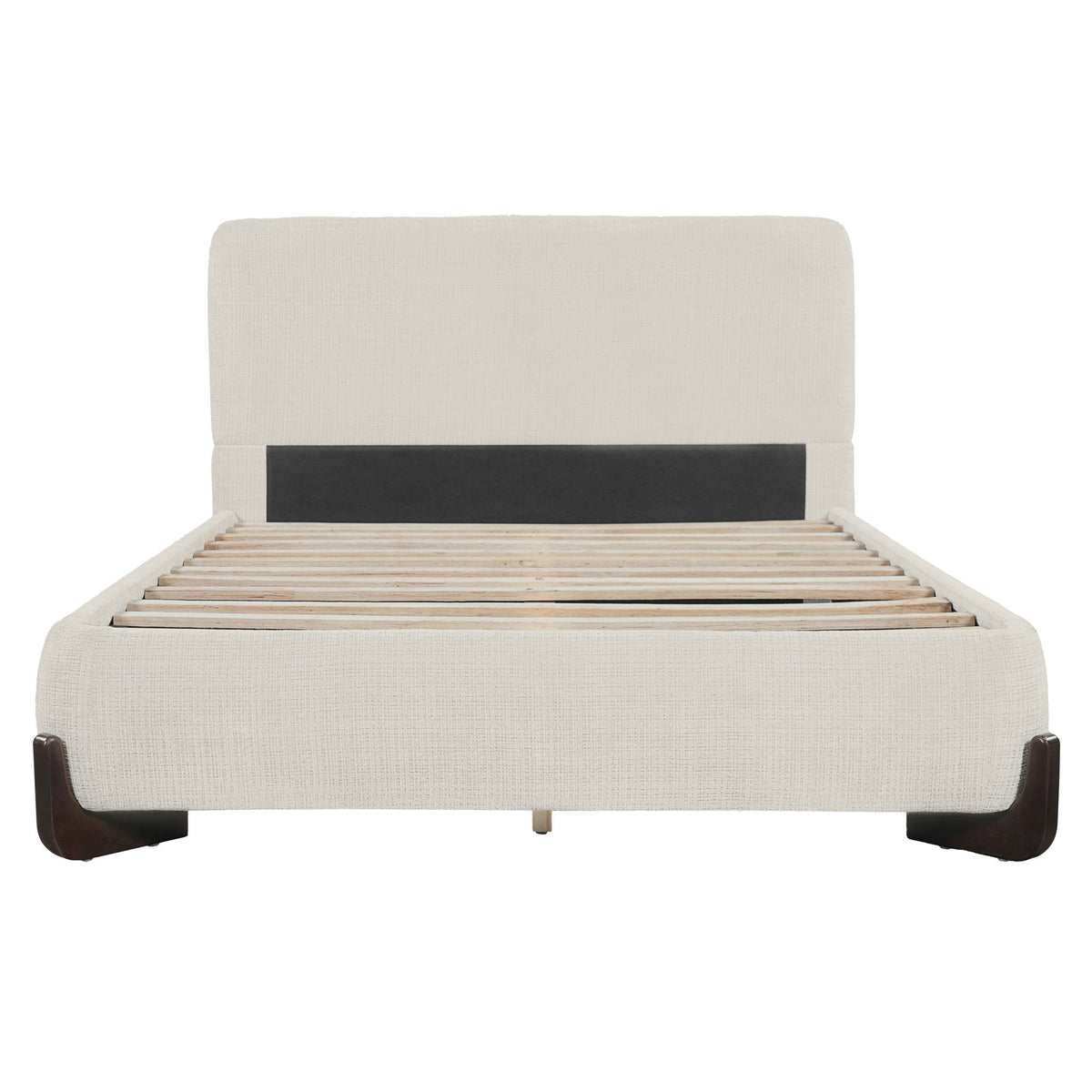 Queen Size Upholstered Bed With Slat Support - Beige