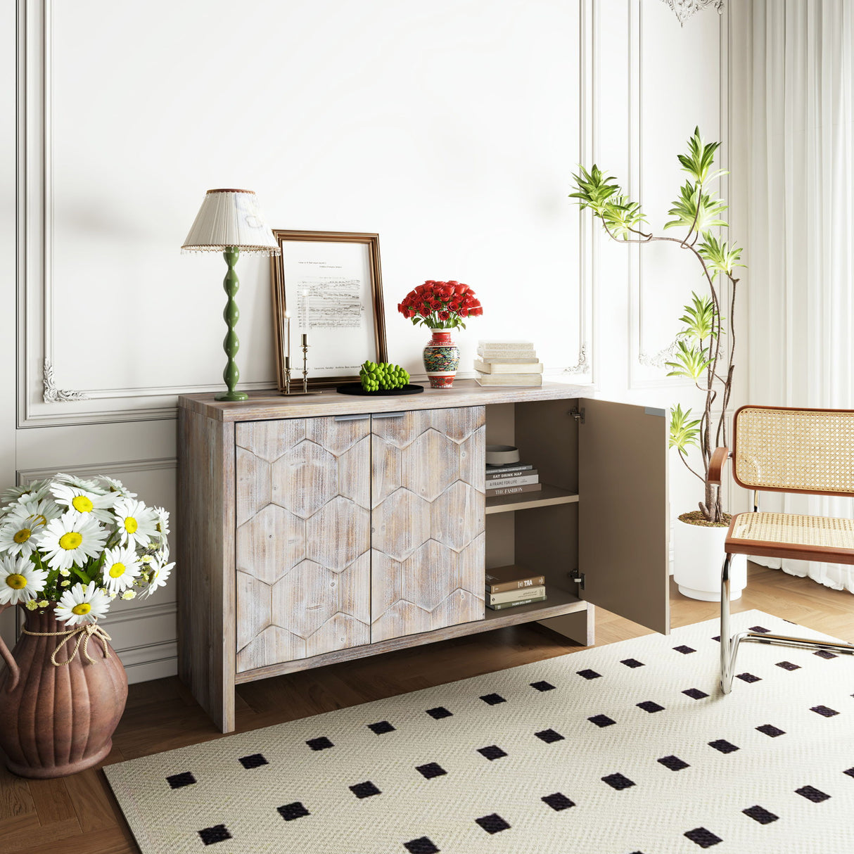 Accent Cabinet Sideboard Buffet Wooden Storage Server in Light Brown