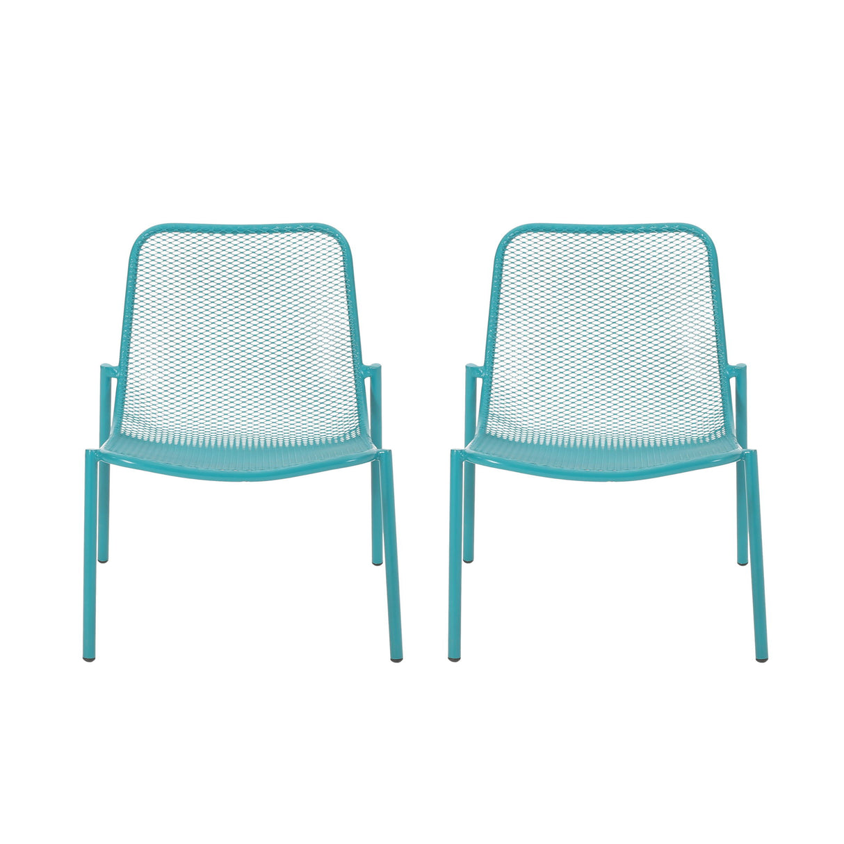 Outdoor Iron Chair With Mesh Design - Teal