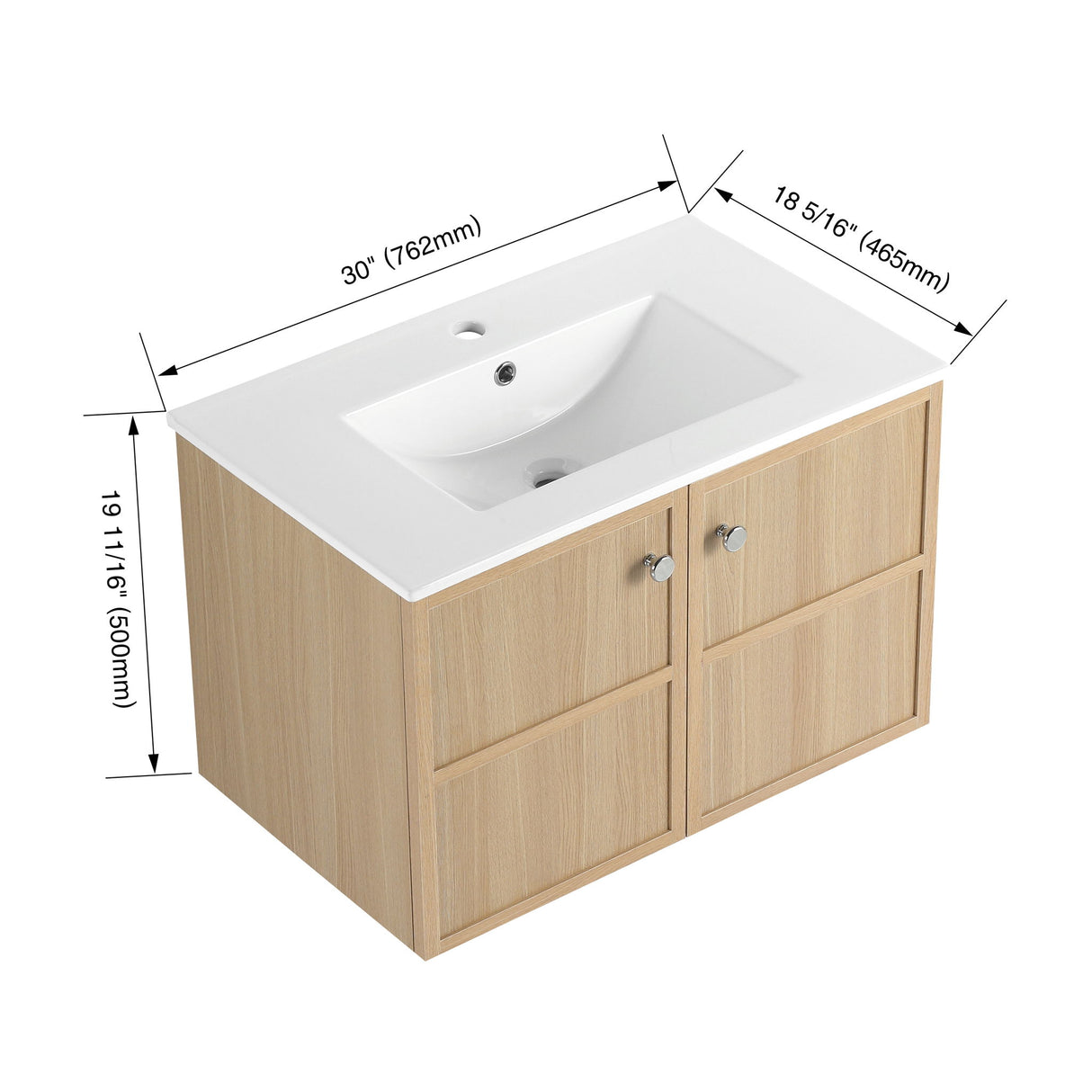 Wall Mounted Bathroom Vanity With Ceramic Sink And 2 Soft Closing Doors