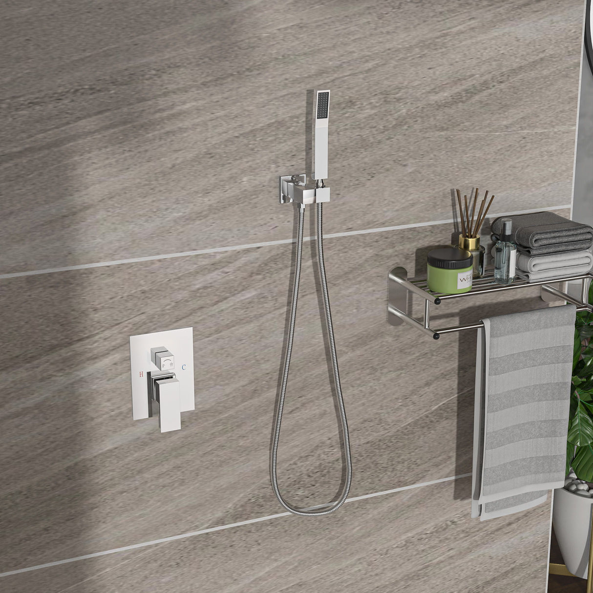 Dual Shower Head System With Ceiling Mount And Rough In Valve