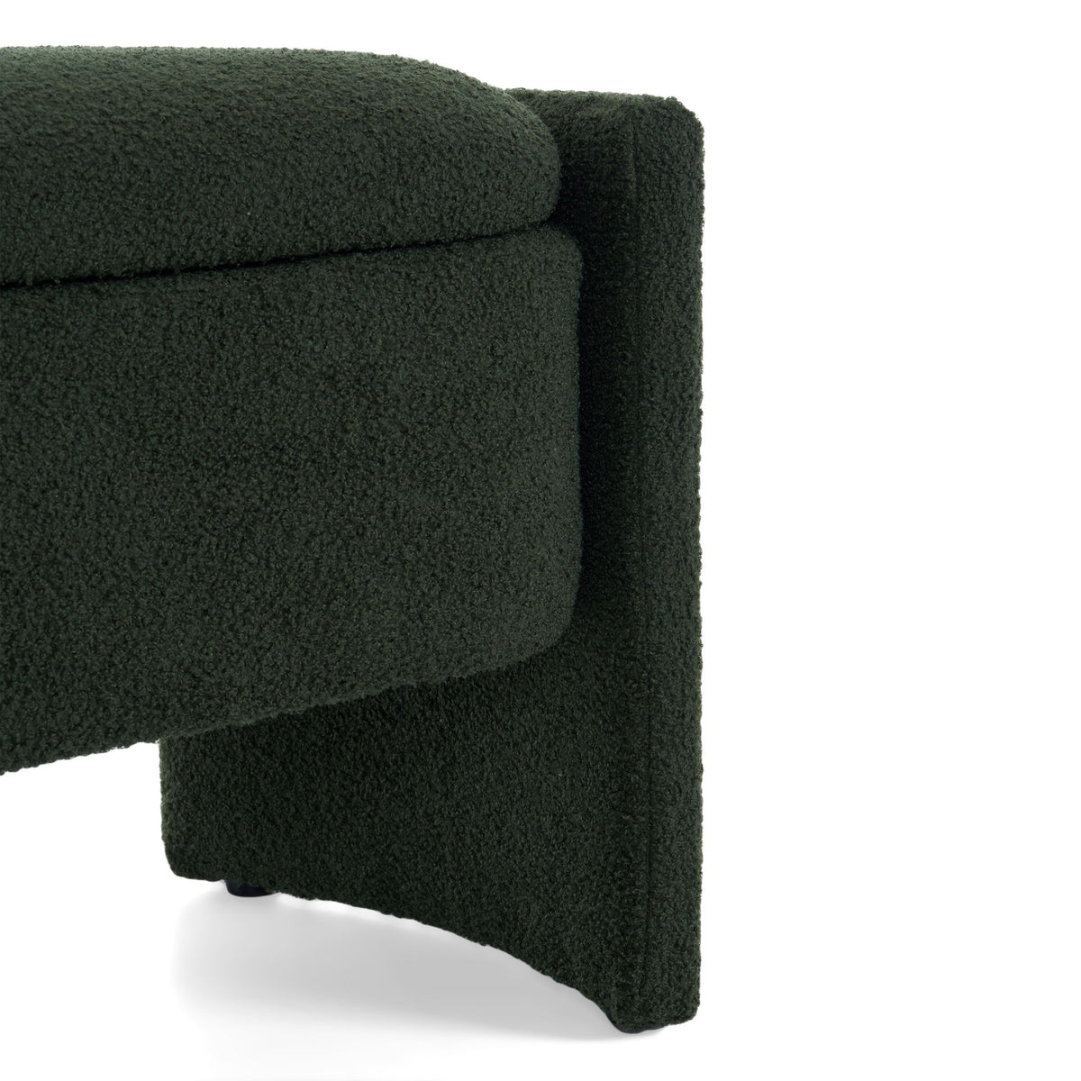 Elegant Long Shaped Storage Ottoman Bench, Boucle Material, Simple And Grand Design - Dark Green
