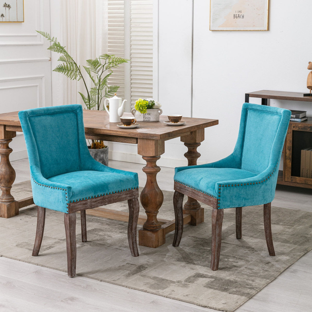 Ultra Side Dining Chair,Thickened Fabric Chairs With Neutrally Toned Solid Wood Legs, Bronze Nail Head (Set of 2) - Chair Sets - Alpine Outlets