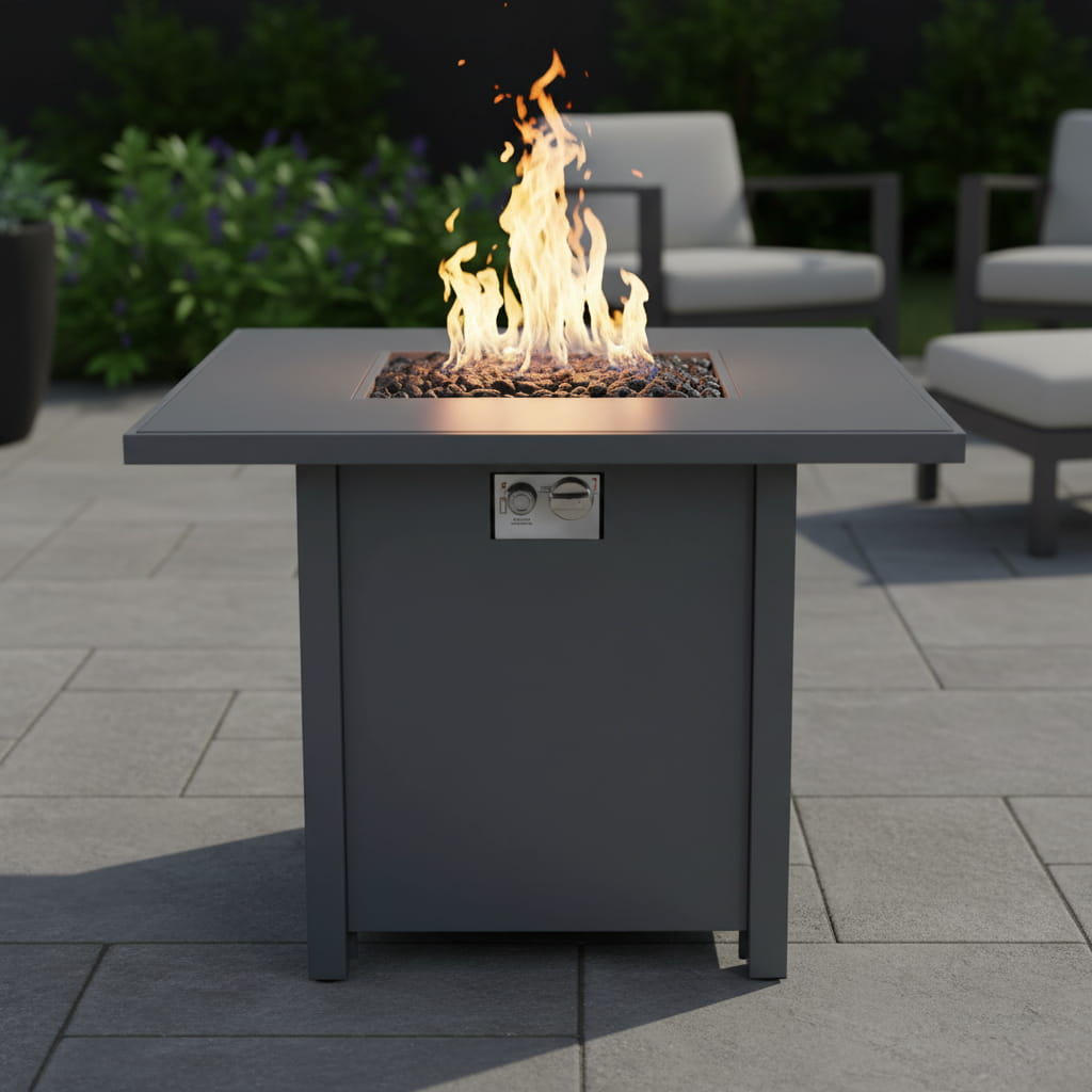 Outdoor Fire Pit Table Propane Patio Heater Steel 30x25in Dark Gray
