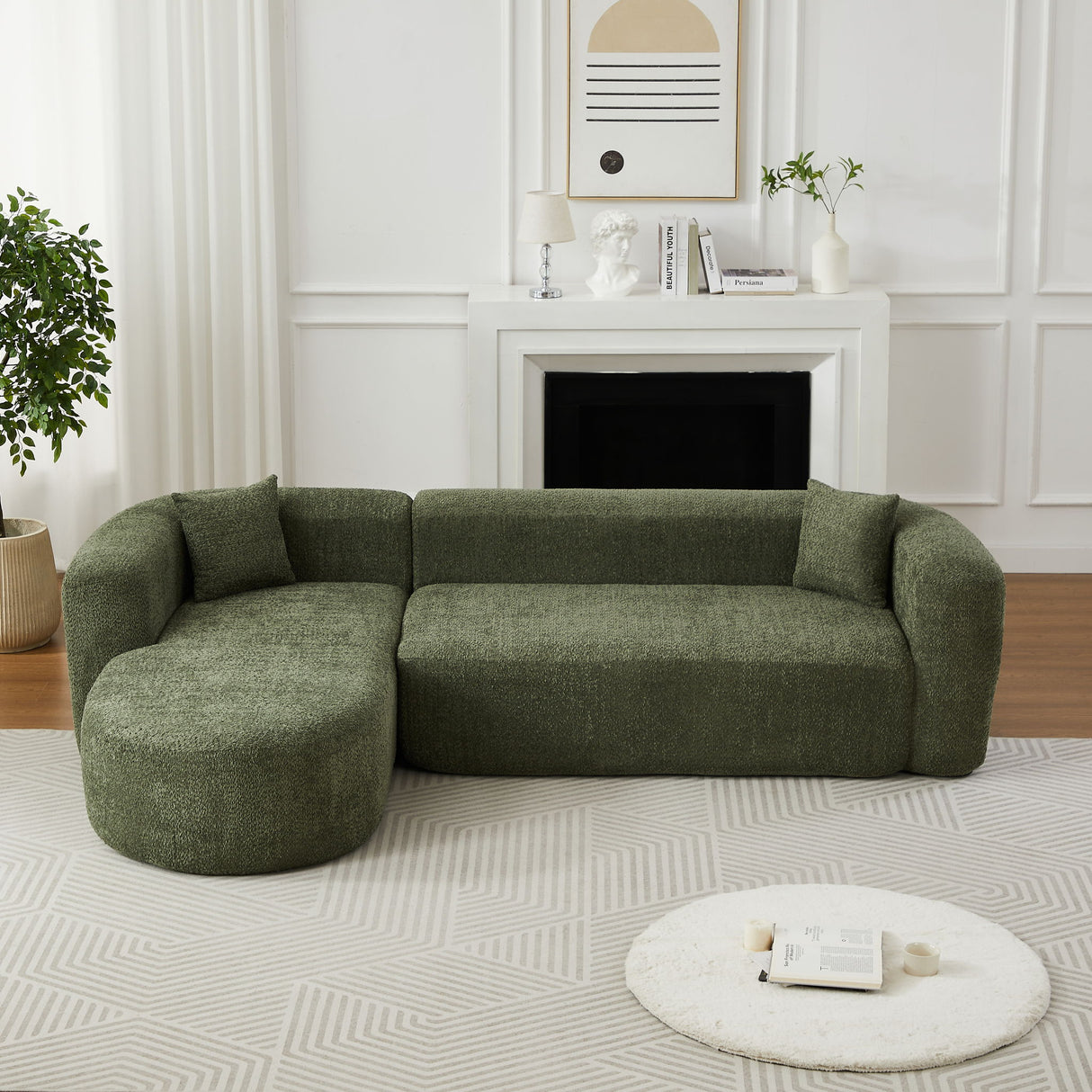 L - Shape Boneless Cloud Couch With 2 Throw Pillows For Living Room