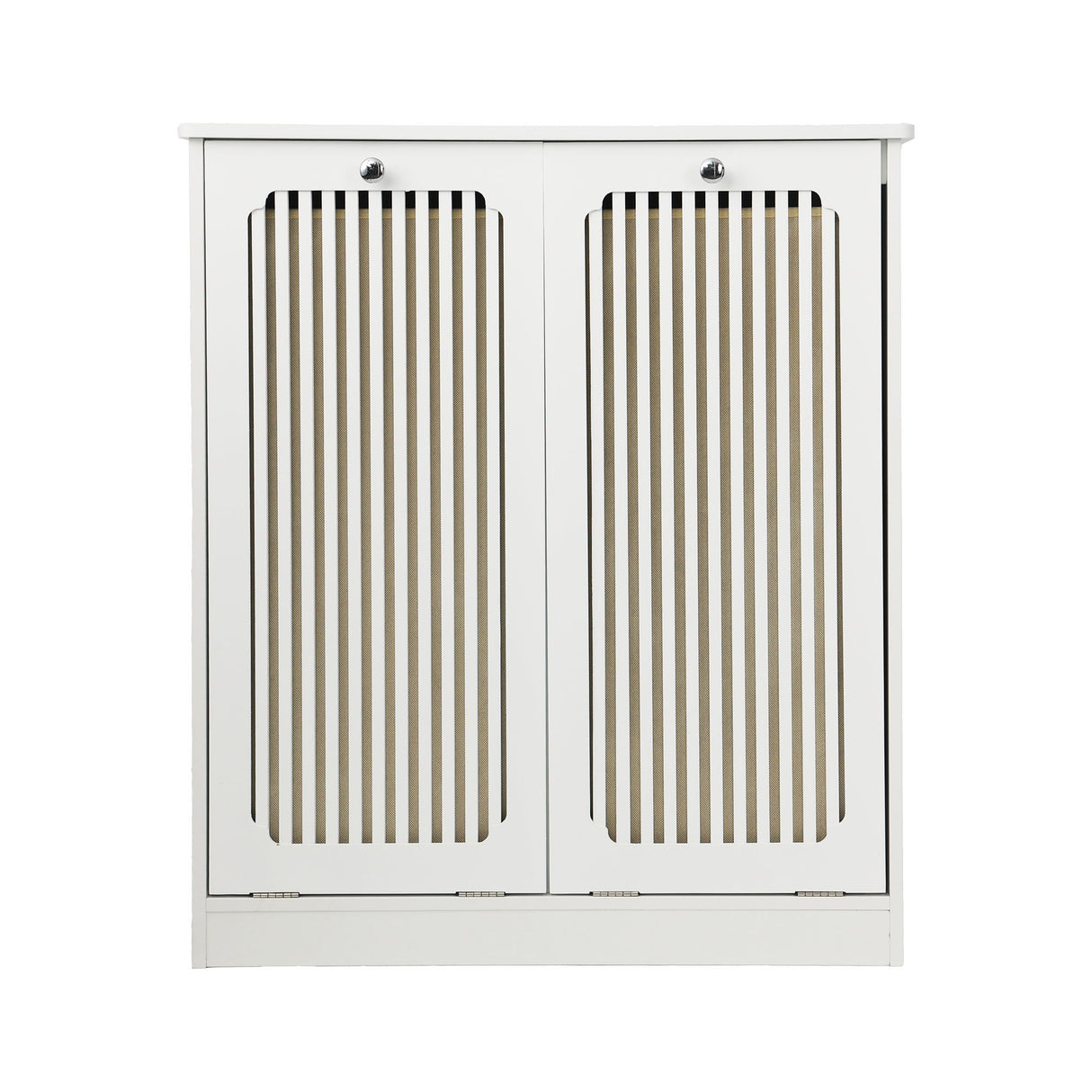 Louvered Flip Top Laundry Cabinet With Dual Fabric Baskets - White
