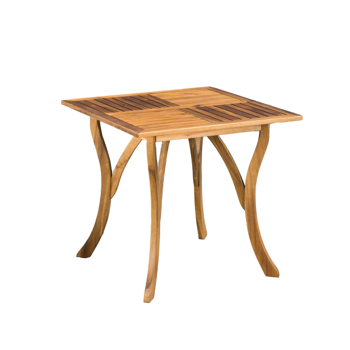 Outdoor Rectangular Table With Curved Legs And Perpendicular Wooden Slats Table Top