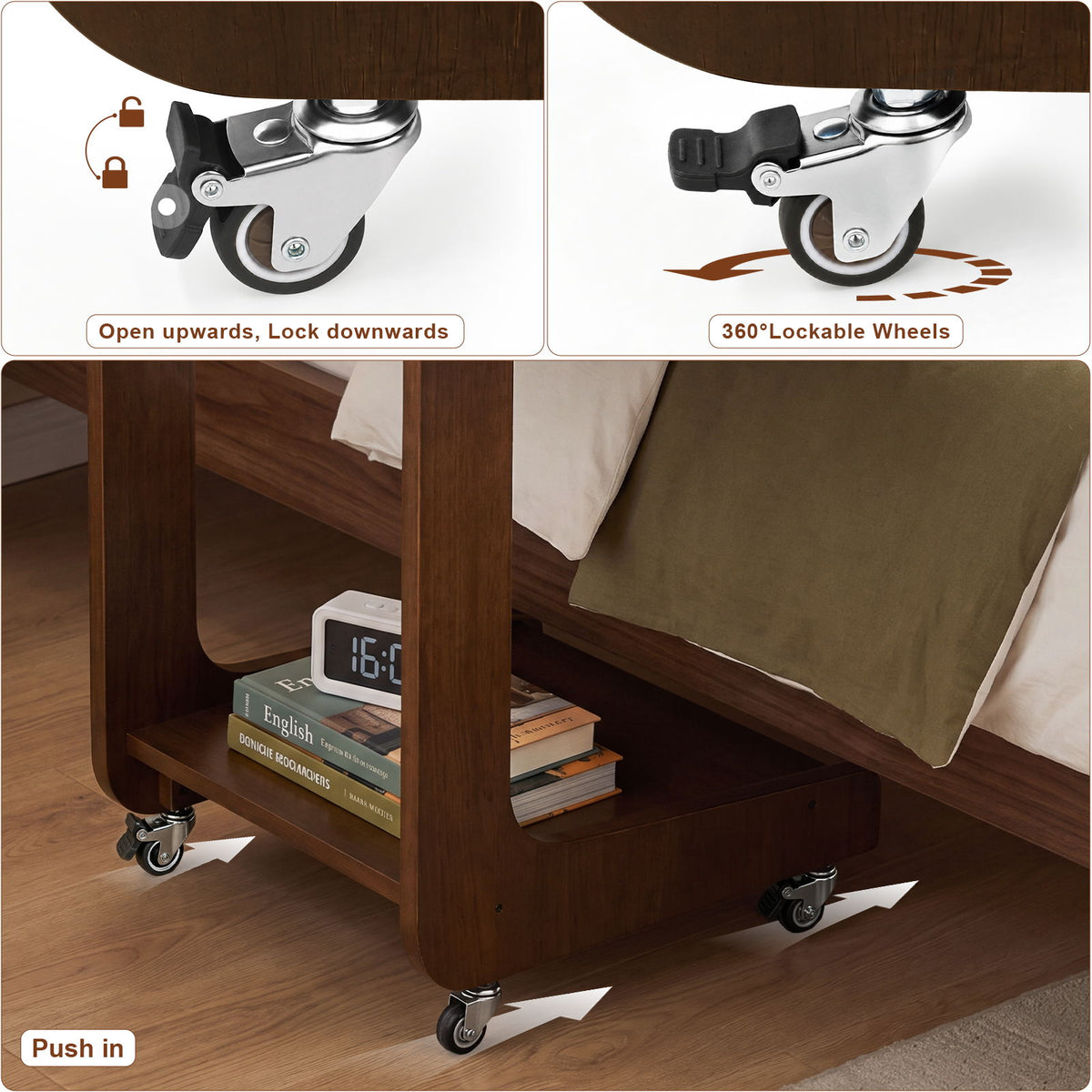 C - Shaped End Table, Rolling With 360° Adjustable & Foldable Desktop, Couch Table With Laptop Stand For Living Room - Walnut