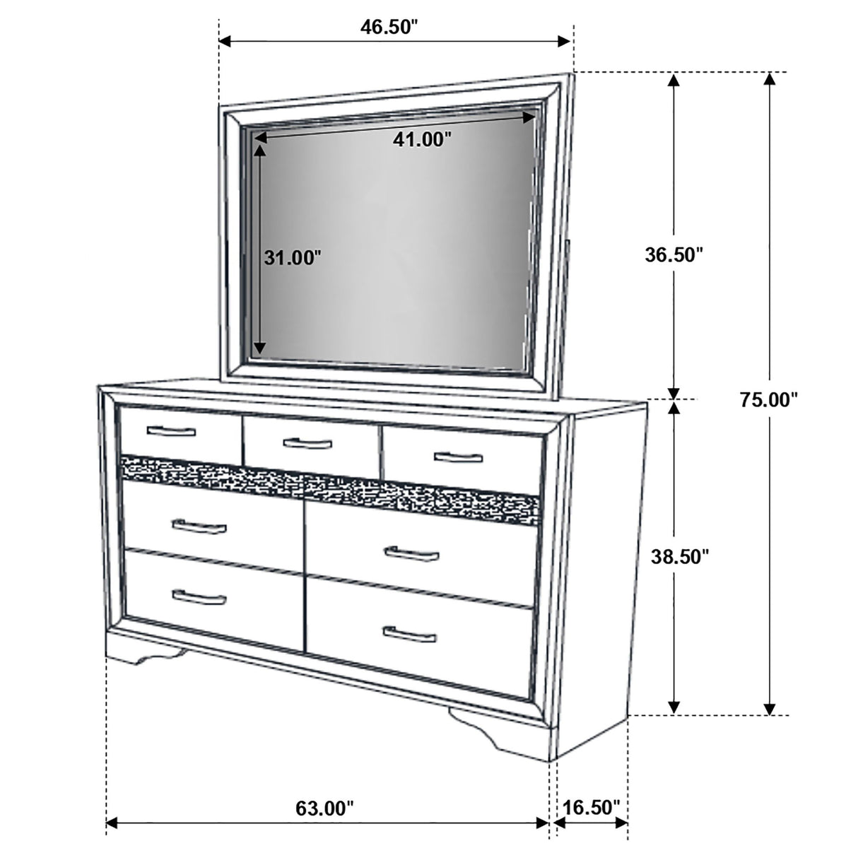 Annie - 7 Drawer Dresser With Mirror - Black
